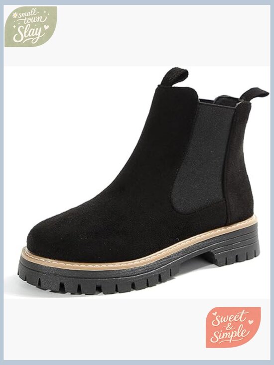 Shoes - Chunky Chelsea Boots Platform Slip-On Ankle Boots Block Heel All Season